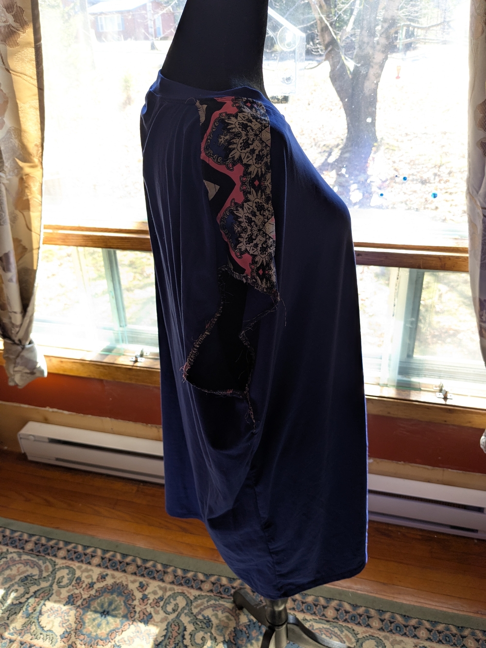 Royal Blue Tunic with Pink & Cream Chevron Patterned Shoulder